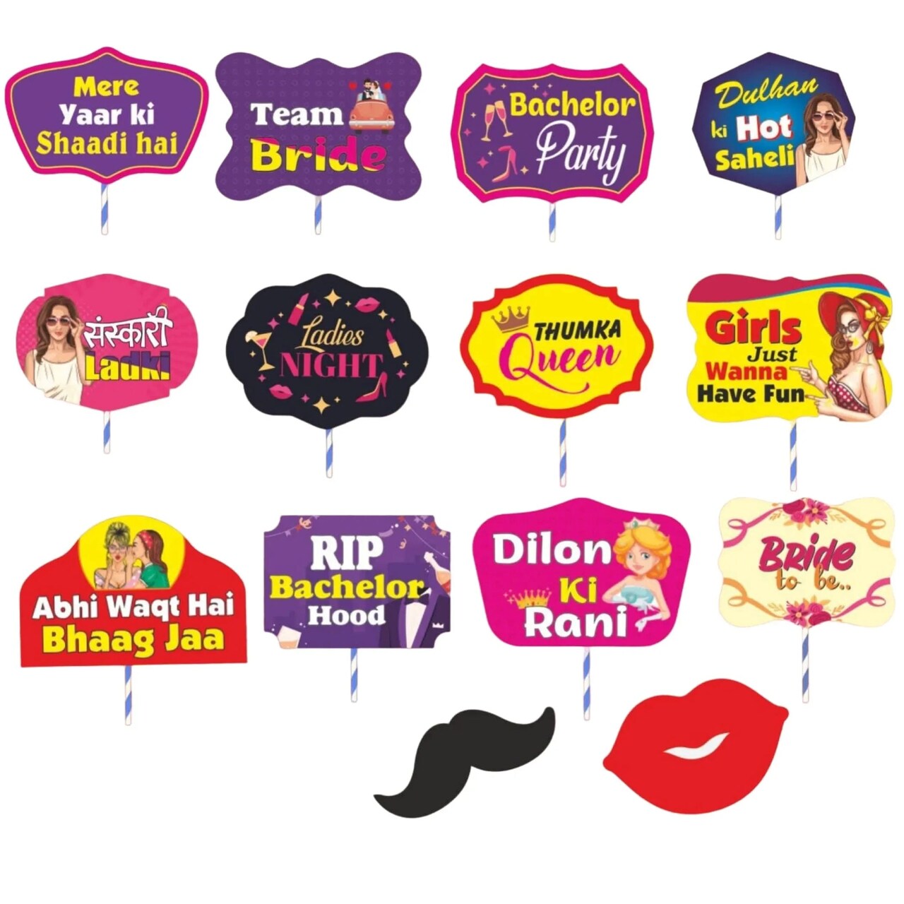 Wedding Bridal Shower Photo Booth Props 14 Pcs Bachelorette Decoration, Wedding Party Photobooth Set - Bride to be Bachelorette Party Supplies